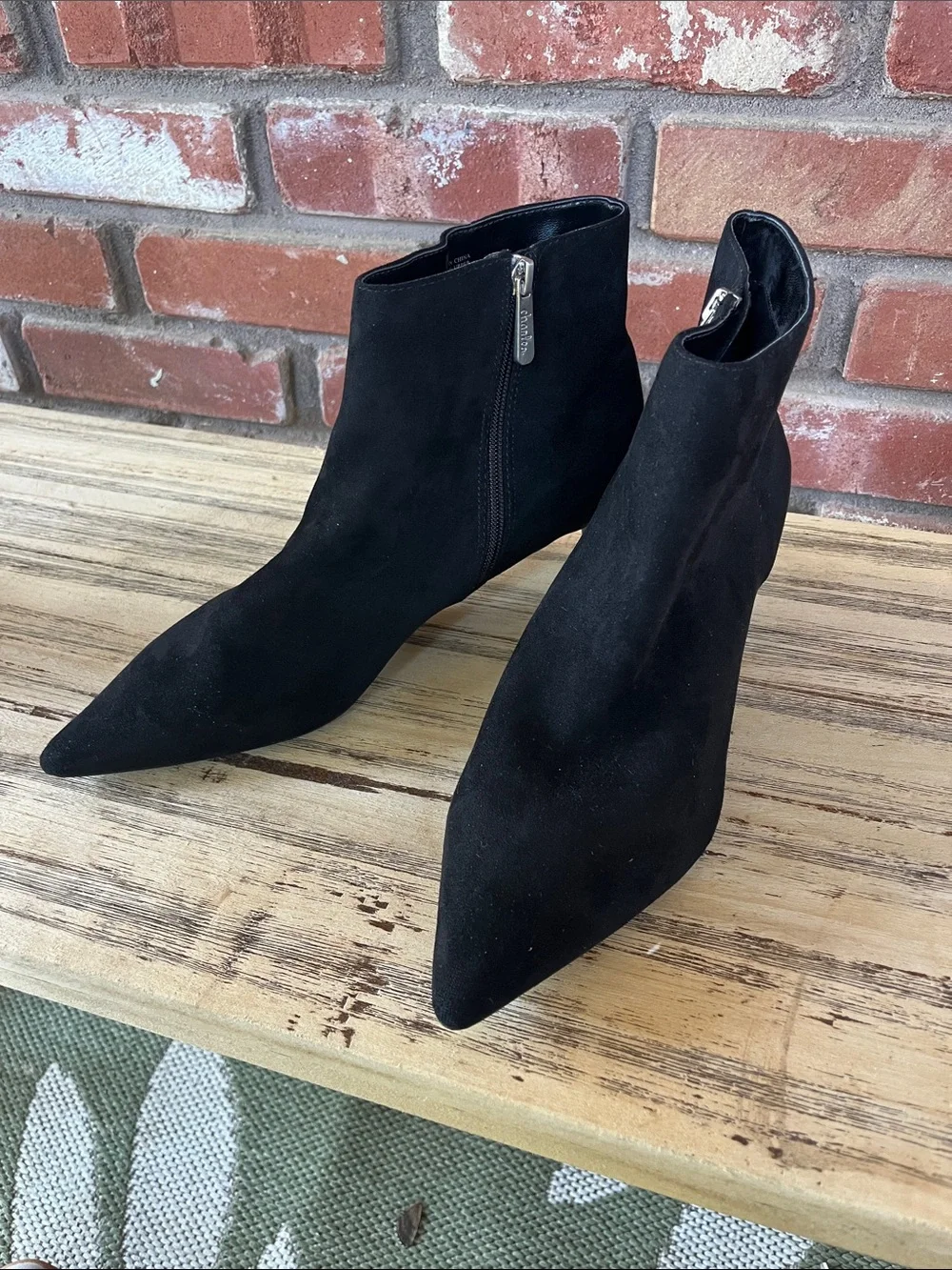 Charles By Charles David Black Pointed Toe Ankle Booties with Kitten Heel